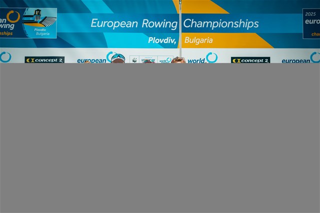 Valentin Luz (b), Kathrin Marchand (s), PR3 Mixed Double Sculls, Germany, Gold, Samuel Murray (b), Annabel Caddick (s), Great Britain, Silver, Dariia Kotyk (b), Stanislav Samoliuk (s), Ukraine, Bronze, 2025 European Rowing Championships, Plovdiv, Bulgaria / © World Rowing / Benedict Tufnell
