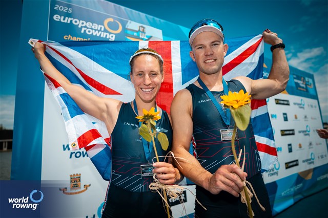 Samuel Murray (b), Annabel Caddick (s), PR3 Mixed Double Sculls, Great Britain, Silver, 2025 European Rowing Championships, Plovdiv, Bulgaria / © World Rowing / Benedict Tufnell