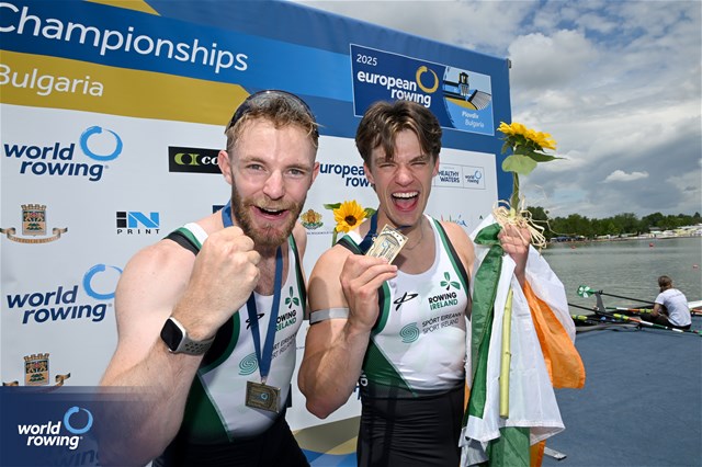 Konan Pazzaia (b), Fintan Mc Carthy (s), Men's Double Sculls, Ireland, Bronze, 2025 European Rowing Championships, Plovdiv, Bulgaria / © Detlev Seyb / MyRowingPhoto.com