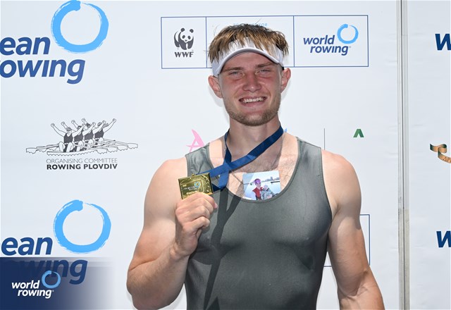 Yauheni Zalaty, Men's Single Sculls, Individual Neutral Athlete, Gold, 2025 European Rowing Championships, Plovdiv, Bulgaria / © Detlev Seyb / MyRowingPhoto.com