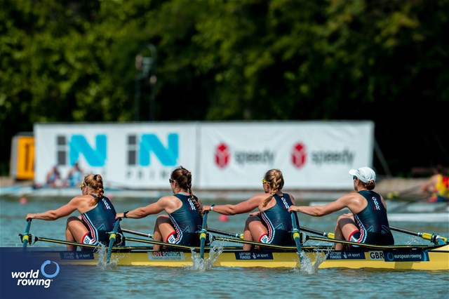 Sarah Mckay (b), Lola Anderson, Cameron Nyland, Rebecca Wilde (s), Women's Quadruple Sculls, Great Britain, 2025 European Rowing Championships, Plovdiv, Bulgaria / © World Rowing / Benedict Tufnell