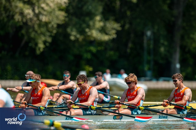 Lucas Keijzer (b), Gert-Jan Van Doorn, Simon Van Dorp, Mats Van Sabben (s), Men's Quadruple Sculls, Netherlands, 2025 European Rowing Championships, Plovdiv, Bulgaria / © World Rowing / Benedict Tufnell