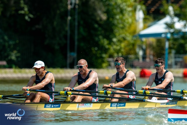 Cedol Dafydd (b), Callum Dixon, Matthew Haywood, Rory Harris (s), Men's Quadruple Sculls, Great Britain, 2025 European Rowing Championships, Plovdiv, Bulgaria / © World Rowing / Benedict Tufnell