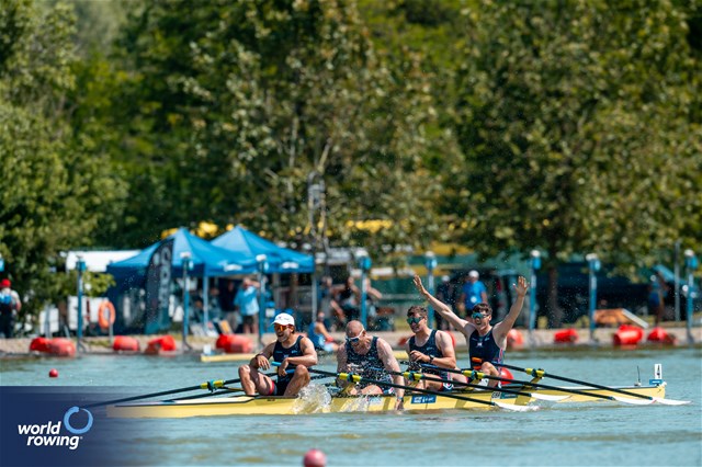 Cedol Dafydd (b), Callum Dixon, Matthew Haywood, Rory Harris (s), Men's Quadruple Sculls, Great Britain, 2025 European Rowing Championships, Plovdiv, Bulgaria / © World Rowing / Benedict Tufnell
