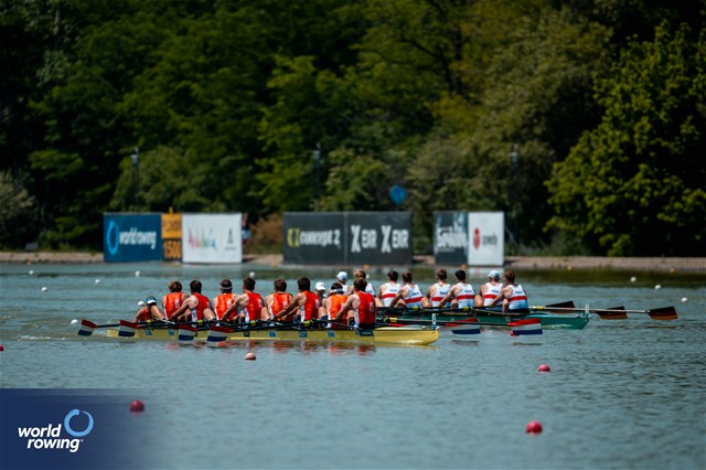 Lennart Van Lierop (b), Jorn Salverda, Eli Brouwer, Olav Molenaar, Wibout Rustenburg, Guillaume Krommenhoek, Jan Van Der Bij, Mick Makker (s), Jonna De Vries (c), Men's Eight, Netherlands, 2025 European Rowing Championships, Plovdiv, Bulgaria / © World Rowing / Benedict Tufnell