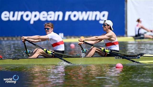 Joachim Agne (b), Finn Wolter (s), Lightweight Men's Double Sculls, Germany, 2025 European Rowing Championships, Plovdiv, Bulgaria / © Detlev Seyb / MyRowingPhoto.com