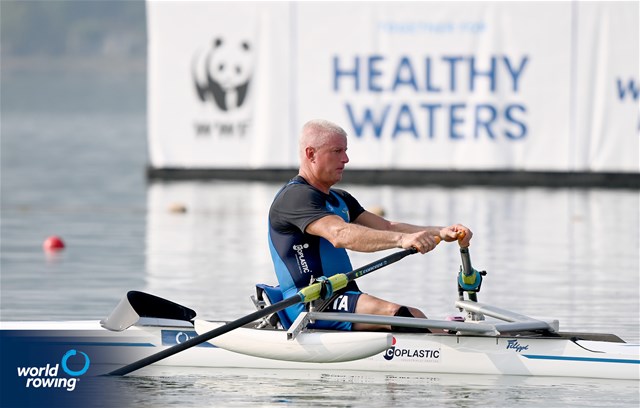 Massimo Spolon, PR1 Mens Single Sculls, Italy, 2025 World Rowing Cup Varese - Varese, Italy / Detlev Seyb / MyRowingPhoto.com