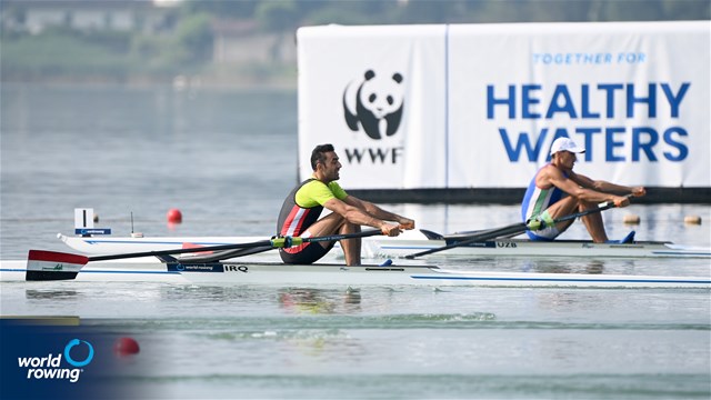 Mohammed Al-Khafaji, Lightweight Men's Single Sculls, Iraq, 2025 World Rowing Cup Varese - Varese, Italy / Detlev Seyb / MyRowingPhoto.com