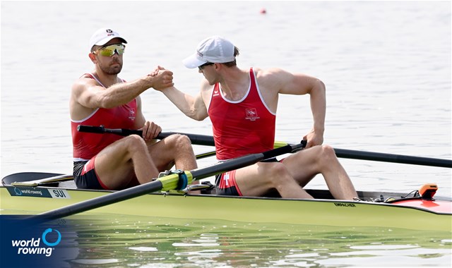 Jonah Plock (b), Patrick Brunner (s), Men's Pair, Switzerland, 2025 World Rowing Cup Varese - Varese, Italy / Detlev Seyb / MyRowingPhoto.com