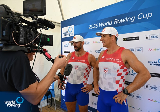 Martin Sinkovic (b), Valent Sinkovic (s), Croatia, silver, Men's Pair, 2025 World Rowing Cup Varese - Varese, Italy / Detlev Seyb / MyRowingPhoto.com