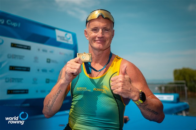 Erik Horrie, Australia, gold, PR1 Men's Single Sculls, 2025 World Rowing Cup Varese - Varese, Italy / World Rowing / Benedict Tufnell