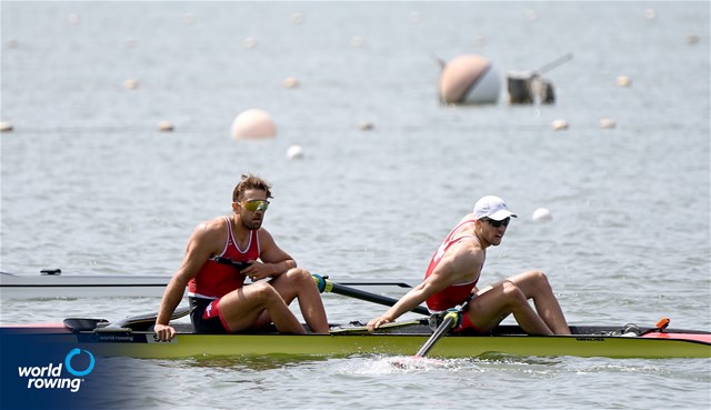 Jonah Plock (b), Patrick Brunner (s), Men's Pair, Switzerland, 2025 World Rowing Cup Varese - Varese, Italy / Detlev Seyb / MyRowingPhoto.com