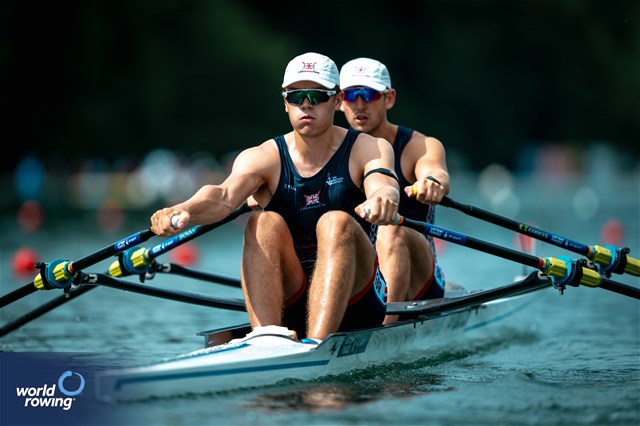James Gare (b), Tobias Schroder (s), Men's Double Sculls, Great Britain, 2025 World Rowing Cup Lucerne, Lucerne, Switzerland / © World Rowing / Benedict Tufnell