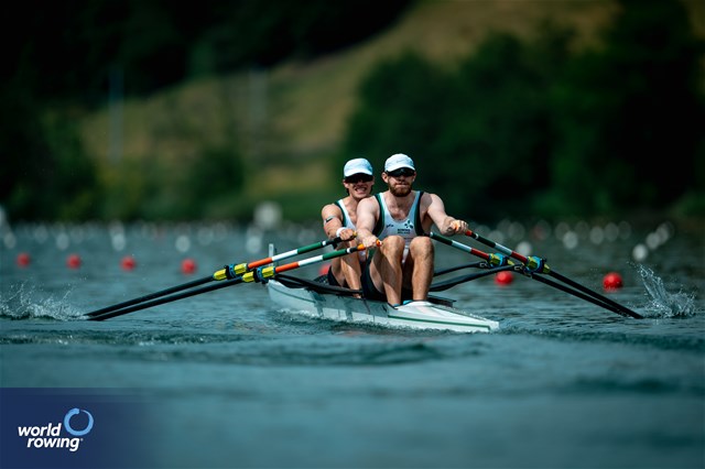 Fintan Mc Carthy (b), Konan Pazzaia (s), Men's Double Sculls, Ireland, 2025 World Rowing Cup Lucerne, Lucerne, Switzerland / © World Rowing / Benedict Tufnell