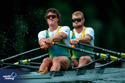 Oscar Mcguinness (b), Mitchell Reinhard (s), Men's Double Sculls, Australia, 2025 World Rowing Cup Lucerne, Lucerne, Switzerland / © World Rowing / Benedict Tufnell