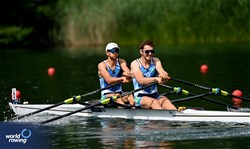 Ziya Mammadzada (b), Fedor Tikhanov (s), Men's Double Sculls, Azerbaijan, 2025 World Rowing Cup Lucerne, Lucerne, Switzerland / © Detlev Seyb / MyRowingPhoto.com