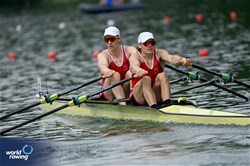 Alexander Bannwart (b), Ivo Loepfe (s), Men's Double Sculls, Switzerland, 2025 World Rowing Cup Lucerne, Lucerne, Switzerland / © Detlev Seyb / MyRowingPhoto.com