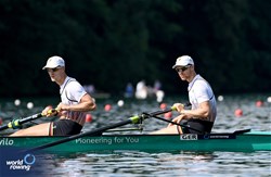 Simon Schubert (b), Kasper Virnekaes (s), Men's Pair, Germany, 2025 World Rowing Cup Lucerne, Lucerne, Switzerland / © Detlev Seyb / MyRowingPhoto.com