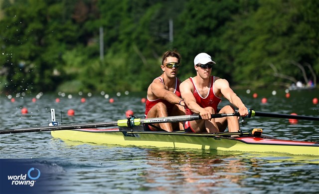 Jonah Plock (b), Patrick Brunner (s), Men's Pair, Switzerland, 2025 World Rowing Cup Lucerne, Lucerne, Switzerland / © Detlev Seyb / MyRowingPhoto.com