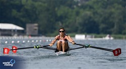 Khadija Krimi (b), Selma Dhaouadi (s), Women's Double Sculls, Tunisia, 2025 World Rowing Cup Lucerne, Lucerne, Switzerland / © Detlev Seyb / MyRowingPhoto.com
