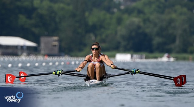 Khadija Krimi (b), Selma Dhaouadi (s), Women's Double Sculls, Tunisia, 2025 World Rowing Cup Lucerne, Lucerne, Switzerland / © Detlev Seyb / MyRowingPhoto.com
