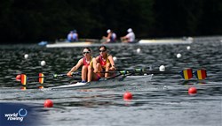 Andrada-Maria Morosanu (b), Ioana Madalina Cornea (s), Women's Double Sculls, Romania, 2025 World Rowing Cup Lucerne, Lucerne, Switzerland / © Detlev Seyb / MyRowingPhoto.com