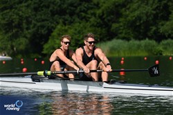 Oliver Welch (b), Benjamin Taylor (s), Men's Pair, New Zealand, 2025 World Rowing Cup Lucerne, Lucerne, Switzerland / © Detlev Seyb / MyRowingPhoto.com