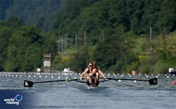 Oliver Welch (b), Benjamin Taylor (s), Men's Pair, New Zealand, 2025 World Rowing Cup Lucerne, Lucerne, Switzerland / © Detlev Seyb / MyRowingPhoto.com