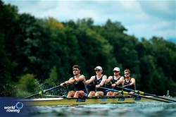 Jake Wincomb (b), Daniel Graham, James Vogel, Joshua Bowesman-Jones (s), Men's Four, Great Britain, 2025 World Rowing Cup Lucerne, Lucerne, Switzerland / © World Rowing / Benedict Tufnell