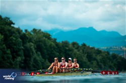 Olivia Nacht (b), Olivia Negrinotti, Nina Wettstein, Olivia Roth (s), Women's Quadruple Sculls, Switzerland, 2025 World Rowing Cup Lucerne, Lucerne, Switzerland / © World Rowing / Benedict Tufnell