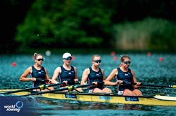 Daisy Bellamy (b), Lauren Irwin, Heidi Long, Eve Stewart (s), Women's Four, Great Britain, 2025 World Rowing Cup Lucerne, Lucerne, Switzerland / © World Rowing / Benedict Tufnell