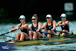 Elizabeth Witt (b), Martha Birtles, Juliette Perry, Amelia Standing (s), Women's Four, Great Britain, 2025 World Rowing Cup Lucerne, Lucerne, Switzerland / © World Rowing / Benedict Tufnell