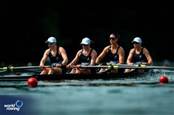 Juliette Lequeux (b), Rebecca Leigh, Isla Blake, Alana Sherman (s), Women's Four, New Zealand, 2025 World Rowing Cup Lucerne, Lucerne, Switzerland / © World Rowing / Benedict Tufnell