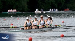 Claire Feerick (b), Aisling Hayes, Imogen Magner, Natalie Long (s), Women's Four, Ireland, 2025 World Rowing Cup Lucerne, Lucerne, Switzerland / © Detlev Seyb / MyRowingPhoto.com
