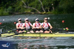 Caroline De Paiva (b), Alexis Cronk, Cassidy Deane, Brenna Randall (s), Women's Four, Canada, 2025 World Rowing Cup Lucerne, Lucerne, Switzerland / © Detlev Seyb / MyRowingPhoto.com