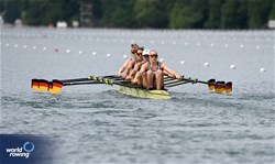 Sarah Wibberenz (b), Frauke Hundeling, Lisa Gutfleisch, Pia Greiten (s), Women's Quadruple Sculls, Germany, 2025 World Rowing Cup Lucerne, Lucerne, Switzerland / © Detlev Seyb / MyRowingPhoto.com