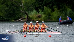 Yuling Feng (b), Yiting Chen, Xiaoling Sun, Yaxin Guo (s), Women's Quadruple Sculls, People's Republic of China, 2025 World Rowing Cup Lucerne, Lucerne, Switzerland / © Detlev Seyb / MyRowingPhoto.com