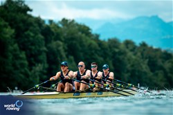 Cedol Dafydd (b), Callum Dixon, Matthew Haywood, Rory Harris (s), Men's Quadruple Sculls, Great Britain, 2025 World Rowing Cup Lucerne, Lucerne, Switzerland / © World Rowing / Benedict Tufnell