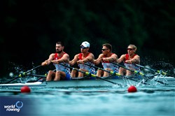 Boris Cesarec (b), David Sain, Goran Mahmutovic, Karlo Borkovic (s), Men's Quadruple Sculls, Croatia, 2025 World Rowing Cup Lucerne, Lucerne, Switzerland / © World Rowing / Benedict Tufnell