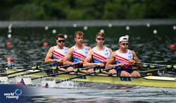 Filip Zima (b), Jan Cizek, Martin Jezek, Michal Zindulka (s), Men's Quadruple Sculls, Czechia, 2025 World Rowing Cup Lucerne, Lucerne, Switzerland / © Detlev Seyb / MyRowingPhoto.com