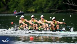 Nicholas Blackman (b), Johnson Daubney, Jackson Free, Alexander Rossi (s), Men's Quadruple Sculls, Australia, 2025 World Rowing Cup Lucerne, Lucerne, Switzerland / © Detlev Seyb / MyRowingPhoto.com