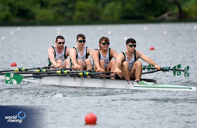 Ronan Byrne (b), Brian Colsh, Adam Murphy, Andrew Sheehan (s), Men's Quadruple Sculls, Ireland,  2025 World Rowing Cup Lucerne, Lucerne, Switzerland / © Detlev Seyb / MyRowingPhoto.com