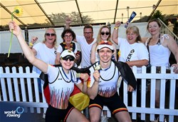 Jan Helmich (b), Hermine Krumbein (s), PR3 Mixed Double Sculls, Germany, Gold, 2025 World Rowing Cup Lucerne, Lucerne, Switzerland / © Detlev Seyb / MyRowingPhoto.com
