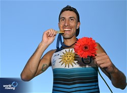 Felipe Kluver Ferreira, Lightweight Men's Single Sculls, Uruguay, Gold, 2025 World Rowing Cup Lucerne, Lucerne, Switzerland / © Detlev Seyb / MyRowingPhoto.com