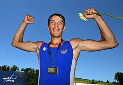 Shakhzod Nurmatov, Lightweight Men's Single Sculls, Uzbekistan, Bronze, 2025 World Rowing Cup Lucerne, Lucerne, Switzerland / © Detlev Seyb / MyRowingPhoto.com