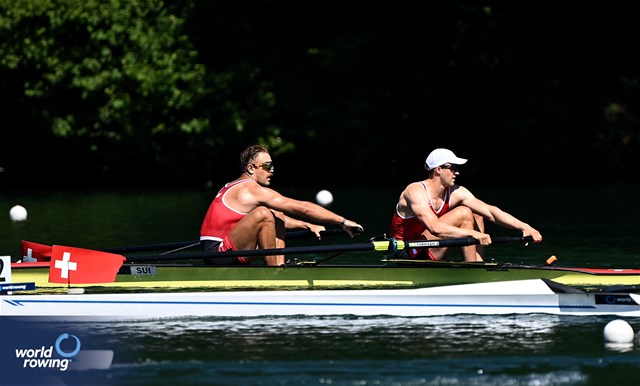 Jonah Plock (b), Patrick Brunner (s), Men's Pair, Switzerland, 2025 World Rowing Cup Lucerne, Lucerne, Switzerland / © Detlev Seyb / MyRowingPhoto.com