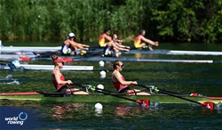 Salome Ulrich (b), Fabienne Schweizer (s), Women's Double Sculls, Switzerland, 2025 World Rowing Cup Lucerne, Lucerne, Switzerland / © Detlev Seyb / MyRowingPhoto.com