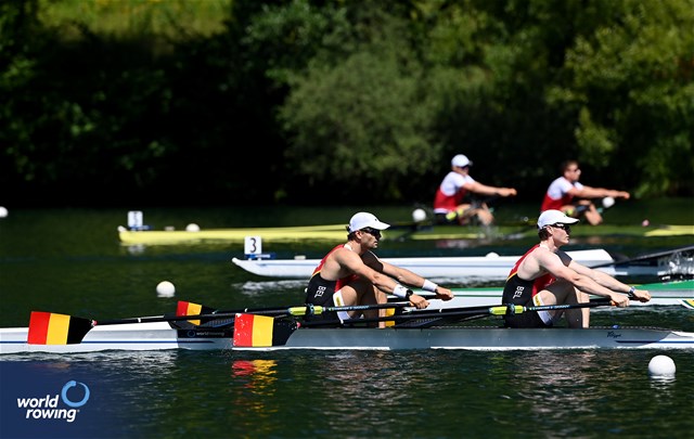 Marlon Colpaert (b), Tibo Vyvey (s), Men's Double Sculls, Belgium, 2025 World Rowing Cup Lucerne, Lucerne, Switzerland / © Detlev Seyb / MyRowingPhoto.com