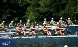 Darcy Mccluskey (b), Lachlan Doust, Alexander Baroni, Miller Eagle-Rowe (s), Men's Four, Australia, 2025 World Rowing Cup Lucerne, Lucerne, Switzerland / © Detlev Seyb / MyRowingPhoto.com