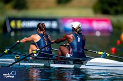 Vwaire Obukohwo (b), Cameron Nyland (s), Women's Double Sculls, Great Britain, 2025 World Rowing Cup Lucerne, Lucerne, Switzerland / © World Rowing / Benedict Tufnell